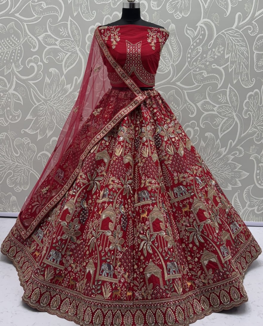 RED - Tremendous Red Embroidery Pattern  New Season Bridal Lehenga Choli 